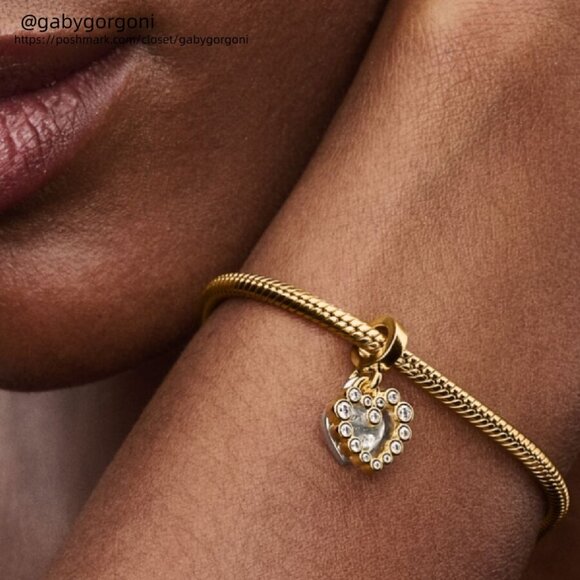 Pandora Sparkling Heart Double Dangle Charm|Two-tone - Picture 2 of 2